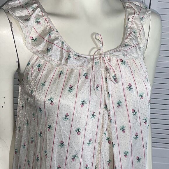 Vintage Sears Slip Dress Nylon Shiny Nightgown Lingerie Floral Stripe Size Small - Picture 7 of 15